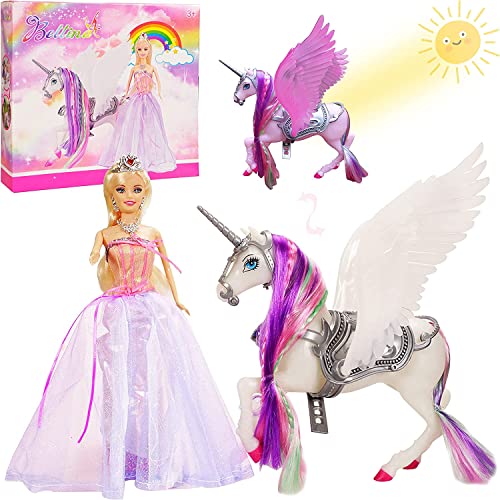 Yellow River 2023 Rainbow Braided Hair Unicorn Princess Doll Playset, 12" Fashion Fairy Tale Doll, Color Change White Unicorn Toy Doll with Horse Mane Brush, Unicorn Gift for Girls von Yellow River