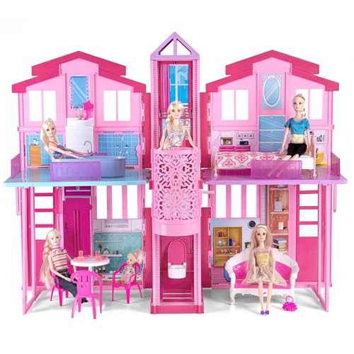 Großes Puppenhaus für Mädchen, Klappbares Spielhaus mit Möbeln und Aufzug, Spielzeug für Kinder ab 3 Jahren Großes Puppenhaus für Mädchen, Klappbares Spielhaus mit Möbeln und Aufzug, Spielzeug für Kinder ab 3 Jahren von Yellow River