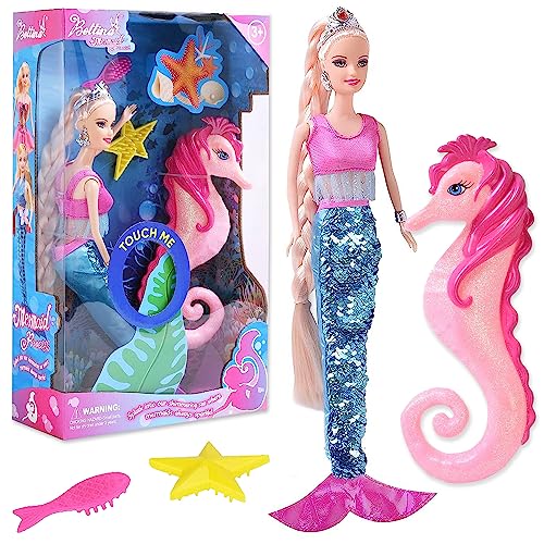 Mermaid Princess Doll Playset, Color Changing Mermaid Tail, Dress Up Doll 12" and Dress Doll 3" and Dolphin Color Reveal Mermaid Toys for Little Girls and Play Gift Set Aged 3+ von Yellow River