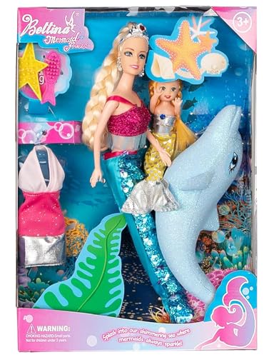 Yellow River Mermaid Princess Doll & Dolphin Playset Gift for Kids, Color Changing Mermaid Tail by Reversing Squins, 12" Fashion Little Mermaid Dress Doll and Accessories, Mermaid Toys Gift for Girls von Yellow River