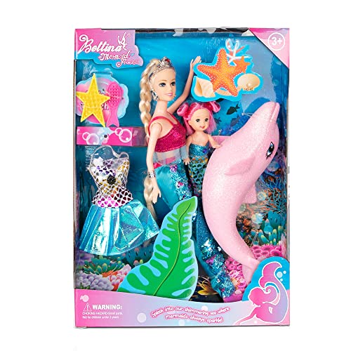2024 Mermaid Princess Doll Playset, Color Changing Mermaid Tail by Reversing Squins, 12" Fashion Dress Doll with 3" Little Mermaid Dolphin and Accessories, Mermaid Gift for Girls von Yellow River