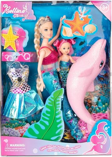 Yellow River Mermaid Princess Doll & Dolphin Playset Gift for Kids, Color Changing Mermaid Tail by Reversing Squins, 12" Fashion Little Mermaid Dress Doll and Accessories, Mermaid Toys Yellow River Mermaid Princess Doll & Dolphin Playset Gift for Kids, Color Changing Mermaid Tail by Reversing Squins, 12" Fashion Little Mermaid Dress Doll and Accessories, Mermaid Toys von Yellow River