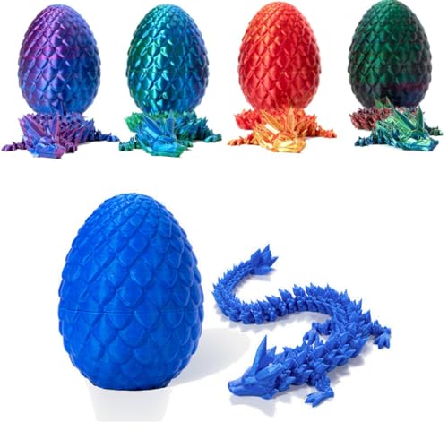 3D-gedruckter Überraschungsdrache im Ei, voll beweglicher Kristalldrache mit Drachenei, abnehmbarer Eierschale und flexible Gelenke, Heimbüro, Schreibtischspielzeug, Osterei-Spielzeug, Blau von Yelschwa