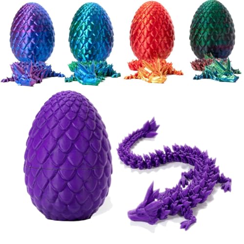 3D-gedruckter Überraschungsdrache im Ei, voll beweglicher Kristalldrache mit Drachenei, abnehmbarer Eierschale und flexible Gelenke, Heimbüro, Schreibtischspielzeug, Osterei-Spielzeug, Lila von Yelschwa
