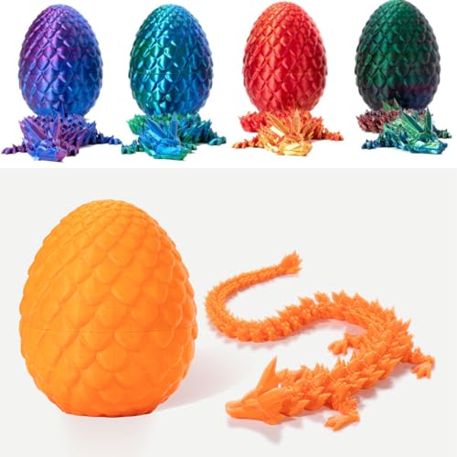 3D-gedruckter Überraschungsdrache im Ei, voll beweglicher Kristalldrache mit Drachenei, abnehmbarer Eierschale und flexible Gelenke, Heimbüro, Schreibtischspielzeug, Osterei-Spielzeug, Orange von Yelschwa