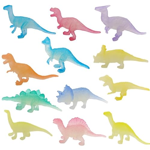 Yelschwa 12 Stück Leuchten Dinosaurier Spielzeug Dinosaurier Party Mitgebsel Leuchtet im Dunkeln Mini Dinosaurier Figuren Realistische Kleine Dinosaurier Figur für Kinder Jungen Mädchen (12) von Yelschwa