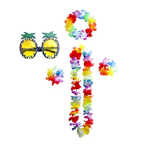 Yelschwa Hawaiianische Leis-Girlanden, Ananas-Sonnenbrillen-Set für Hawaii-Party, Strand-Mottoparty, Strand, Urlaub, Geburtstag, Party, Dekoration, schöne Geschenke für die Familie, 5 Stück von Yelschwa