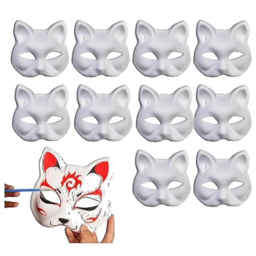Yelschwa Therian Maske, DIY Blank Fox Cat Masks Pure White Graffiti Masks Personality Masks Suitable For Cosplay Halloween Carnival Dance Party Masks Cat Masque (10PCS) von Yelschwa