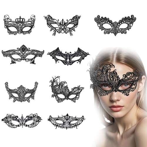 Maskerade-Maske für Damen, Spitzenmaske, 9-teilige Maske, Karnevalsmasken für Frauen, schwarze Maskerade-Maske, geeignet für Kostümpartys und Maskenbälle für Männer und Frauen Maskerade-Maske für Damen, Spitzenmaske, 9-teilige Maske, Karnevalsmasken für Frauen, schwarze Maskerade-Maske, geeignet für Kostümpartys und Maskenbälle für Männer und Frauen von YenMzx