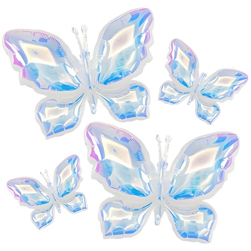 Schmetterlingsballons, Geburtstagsdekorationen, 4 bunte transparente Schmetterlingsballons (98 x 72 x 2 + 65 x 48 x 2), Schmetterlingsparty-Dekorationen für Geburtstag/Halloween/Feenparty von YenMzx