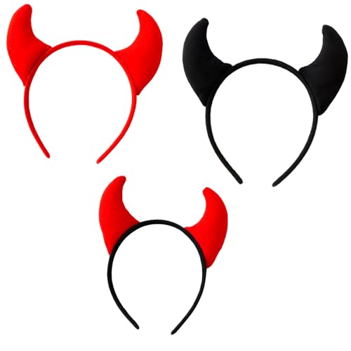 YenMzx Teufelshörner Stirnband, 3 Stück, rote und schwarze Teufelshörner für Halloween, Weihnachten, Maskerade-Partys, Karneval, Musikfestivals, Teufelszubehör für Frauen und Kinder von YenMzx