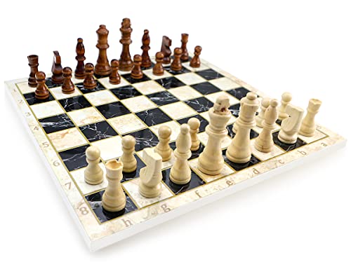 Black - White Marmor Optik Schach Spiel mit Massiv Holz Schachfiguren von Yenigün