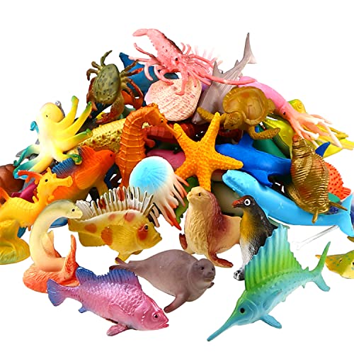 52 Stück Ausgewählte Mini Vinyl Plastik Tiere als Spielzeugset, Meerestiere Spielzeug, Spielzeuge Realistisch Unterwasser Tiere Badespielzeug Figuren für Kinder Zum Lernen, Party, Kuchen von YeoNational&Toys
