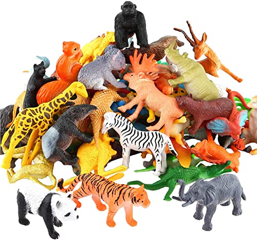 54 Stücke Mini-Spielzeugset von Dschungel-Tieren, Tierfiguren, Tierwelt, Lernstoffe, Partyzubehör, Spielzeuge für Jungs und Kinder, lebensechte Wildtiere, Playset von Tieren im Wald und kleinen Farm von YeoNational&Toys