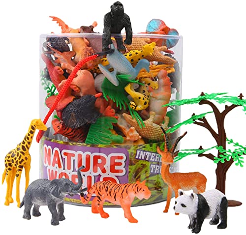 54 Stücke Mini-Spielzeugset von Dschungel-Tieren, Tierfiguren, Lernstoffe, Partyzubehör, Spielzeuge für Jungs und Kinder, Tierwelt, lebensechte Wildtiere, Playset von Tieren im Wald und kleinen Farm von YeoNational&Toys