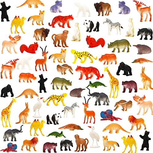 64 Mini-Wildtiere, Cartoon Tierfiguren-Set , Plastiktiere für Kinder, Jungen und Mädchen, Spielzeugtiere aus Kunststoff, Dschungeltiere Spielzeug-Set, Party-Mitgebsel, Klassenzimmer-Belohnungen von YeoNational&Toys