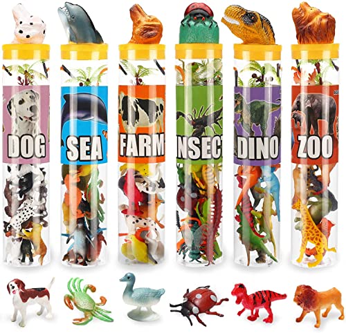 82 Tierspielzeug, verschiedene Mini-Dinosaurier, Insekten, Ozean-Nutztiere, Dschungeltiere, Hundefiguren, realistische Zoo-Spielzeugsets aus Kunststoff, kleine Spielzeuge für Cupcake-Zylinderpartys von YeoNational&Toys