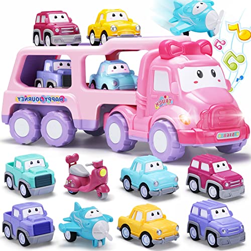 YeoNational&Toys Autos Spielset Kinder, 9 in 1 Spielzeugautos LKW Transporter Träger Mini Cartoon Fahrzeugen Friktionsmotor Cars Spielzeug ab 1 2 3 Jahr Jungen Mädchen Geburtstag Kleinkind Geschenk von YeoNational&Toys