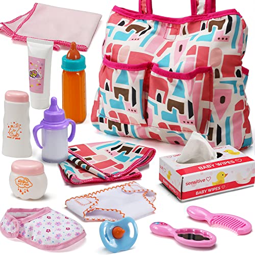 13-teiliges Babypuppen-Zubehörset, Fütter- & Pflege-Set mit Windeltasche, Puppenwindel, magischen Fläschchen, Wickelauflage, ideal für kleine Mädchen & Rollenspiele, Geburtstags 13-teiliges Babypuppen-Zubehörset, Fütter- & Pflege-Set mit Windeltasche, Puppenwindel, magischen Fläschchen, Wickelauflage, ideal für kleine Mädchen & Rollenspiele, Geburtstags von YeoNational&Toys