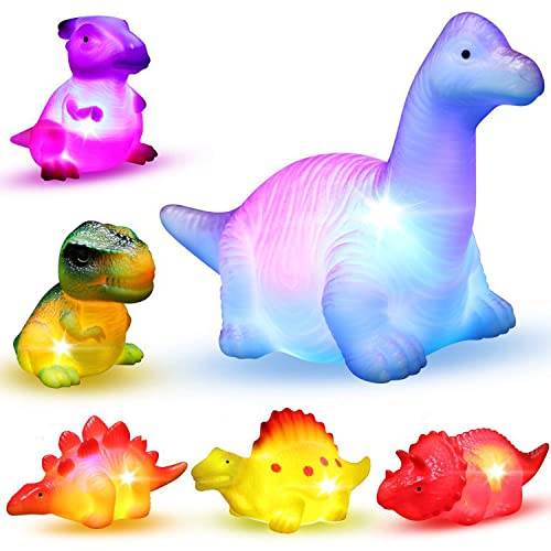 Badespielzeug Baby, Badefiguren Kinder Leuchtend Wasserspielzeug Badewanne Dinosaurier Schwimmfähige Lichteffekte für Jungen Mädchen ab 6 Monaten von YeoNational&Toys