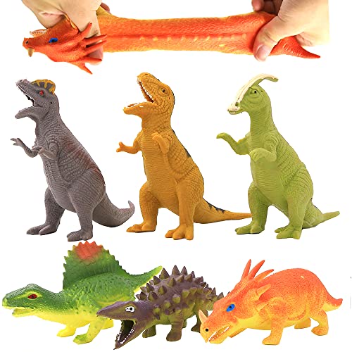 Spielzeuge in Form von Dinosauriern,Tierwelt, Dinosaurierfiguren,lebensmittelgeeignetes Material TPR,super dehnbar,mit geschenkter Tasche ,für Jungs und Kinder,Partyzubehör,Gummi 8 inch (6 Packset), von YeoNational&Toys