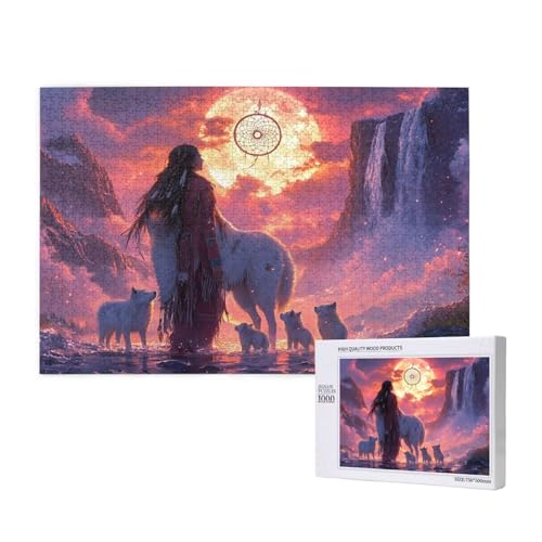 Puzzle 120 Teile Indianer Puzzles für Erwachsene Wolf HD Puzzel Anspruchsvolles und Lustig Kreatives Unterhaltungsspiel, DIY Holzpuzzle für Erwachsene Als Feiertage Deko Geschenk fur Frauen M-939 von Yeogcohe
