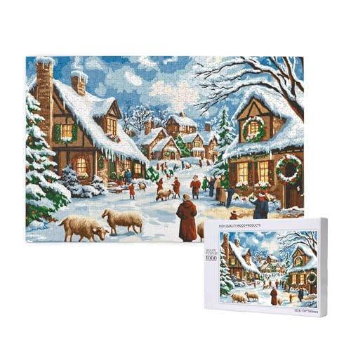 Puzzle 120 Teile Weihnachten Puzzles für Erwachsene Schneeszene HD Puzzel Anspruchsvolles und Lustig Kreatives Unterhaltungsspiel, DIY Holzpuzzle für Erwachsene Als Feiertage Geschenk fur Frauen M-462 von Yeogcohe