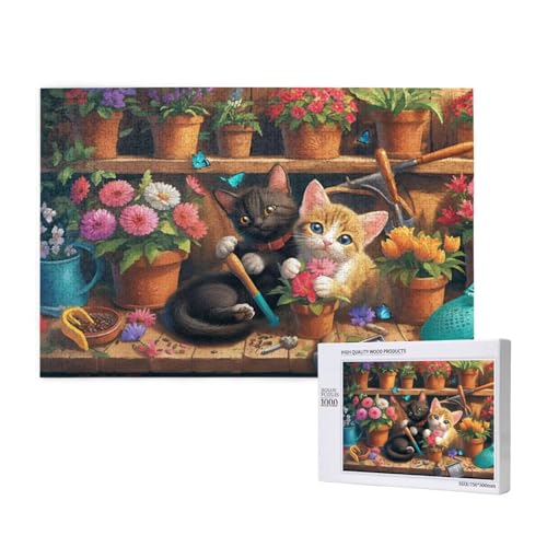 Puzzle 1500 Teile Blume Puzzles für Erwachsene Katze HD Puzzel Anspruchsvolles und Lustig Kreatives Unterhaltungsspiel, DIY Holzpuzzle für Erwachsene Als Feiertage Deko Geschenk fur Frauen M-237 von Yeogcohe