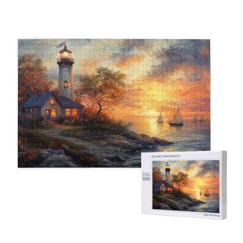 Puzzle 3000 Teile Leuchtturm Puzzles für Erwachsene Boot HD Puzzel Anspruchsvolles und Lustig Kreatives Unterhaltungsspiel, DIY Holzpuzzle für Erwachsene Als Feiertage Geschenk fur Frauen M-944 von Yeogcohe