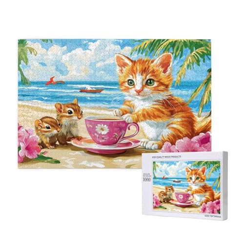 Puzzle 3000 Teile Strand Puzzles für Erwachsene Katze HD Puzzel Anspruchsvolles und Lustig Kreatives Unterhaltungsspiel, DIY Holzpuzzle für Erwachsene Als Feiertage Deko Geschenk fur Frauen M-603 von Yeogcohe