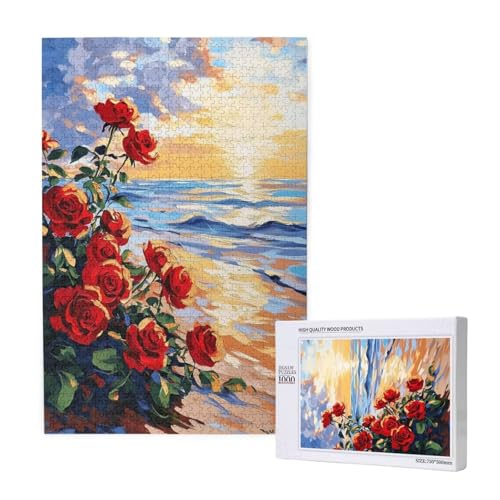 Puzzle 500 Teile Strand Puzzles für Erwachsene Rose HD Puzzel Anspruchsvolles und Lustig Kreatives Unterhaltungsspiel, DIY Holzpuzzle für Erwachsene Als Feiertage Deko Geschenk fur Frauen M-1616 von Yeogcohe