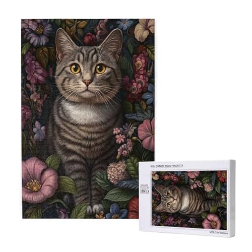 Puzzle Blume,Puzzle 1000 Teile Katze Holzpuzzle Erwachsene mit Geschenkbox und Poster,Schwieriges,Unterhaltsames,Herausforderndes,Geeignet für Anfänger ab 14 Jahren,Geschenke für Männer/Frauen M-1828 von Yeogcohe