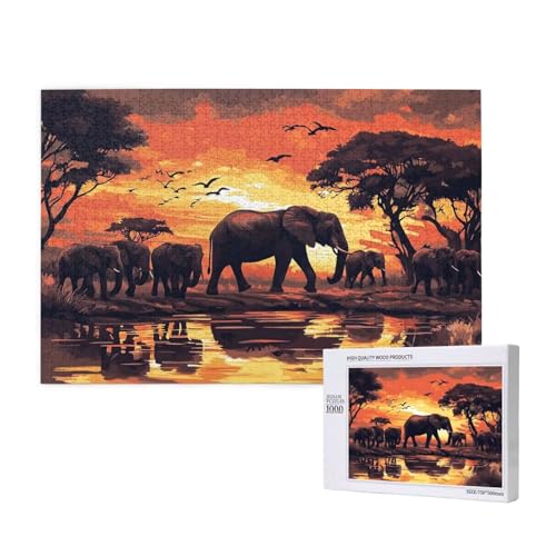 Puzzle Elefant,Puzzle 1000 Teile Afrika Holzpuzzle Erwachsene mit Geschenkbox und Poster,Schwieriges,Unterhaltsames,Herausforderndes,Geeignet für Anfänger ab 14 Jahren,Geschenke für Frauen M-407 von Yeogcohe