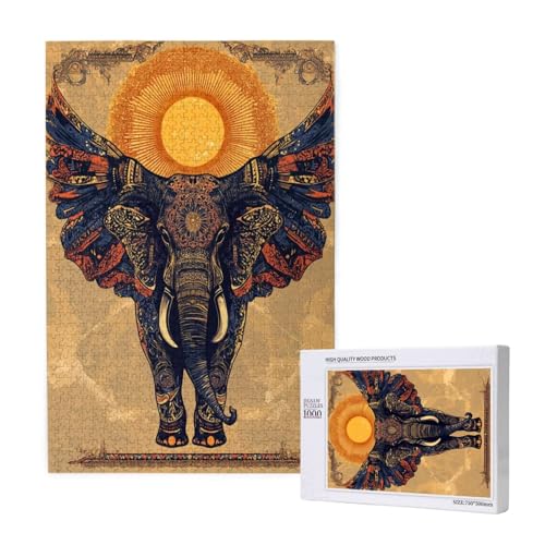 Puzzle Elefant,Puzzle 1000 Teile Tier Holzpuzzle Erwachsene mit Geschenkbox und Poster,Schwieriges,Unterhaltsames,Herausforderndes,Geeignet für Anfänger ab 14 Jahren,Geschenke für Männer/Frauen M-1138 von Yeogcohe