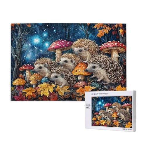 Puzzle Igel,Puzzle 1000 Teile Pilz Holzpuzzle Erwachsene mit Geschenkbox und Poster,Schwieriges, Unterhaltsames, Herausforderndes, Geeignet für Anfänger ab 14 Jahren,Geschenke für Männer/Frauen M-240 von Yeogcohe