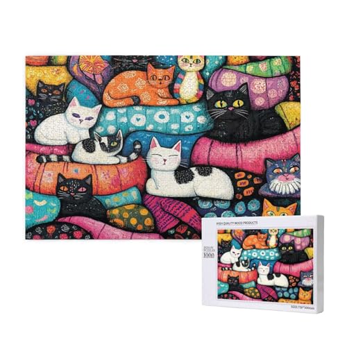 Puzzle Katze,Puzzle 1000 Teile Tier Holzpuzzle Erwachsene mit Geschenkbox und Poster,Schwieriges, Unterhaltsames, Herausforderndes, Geeignet für Anfänger ab 14 Jahren,Geschenke für Männer/Frauen M-144 von Yeogcohe