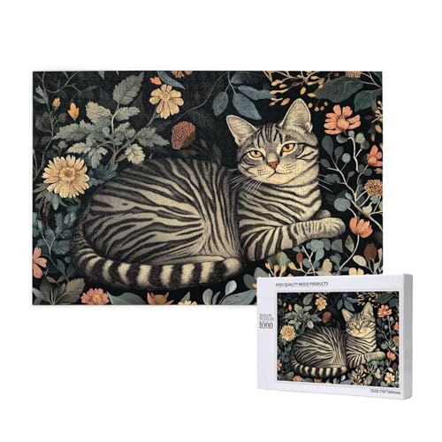 Puzzle Katze,Puzzle 300 Teile Blume Holzpuzzle Erwachsene mit Geschenkbox und Poster,Schwieriges,Unterhaltsames,Herausforderndes,Geeignet für Anfänger ab 14 Jahren,Geschenke für Männer/Frauen M-1088 von Yeogcohe