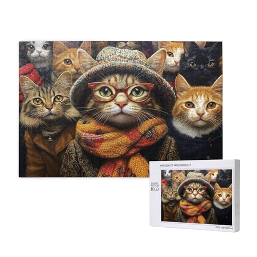 Puzzle Niedlich,Puzzle 1000 Teile Katze Holzpuzzle Erwachsene mit Geschenkbox und Poster,Schwieriges,Unterhaltsames,Herausforderndes,Geeignet für Anfänger ab 14 Jahren,Geschenke für Frauen M-880 von Yeogcohe