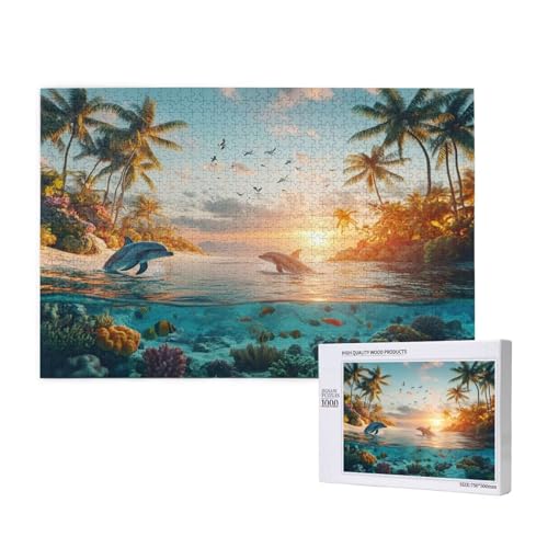 Puzzle Ozean,Puzzle 1000 Teile Delphin Holzpuzzle Erwachsene mit Geschenkbox und Poster,Schwieriges,Unterhaltsames,Herausforderndes,Geeignet für Anfänger ab 14 Jahren,Geschenke für Männer/Frauen M-148 von Yeogcohe