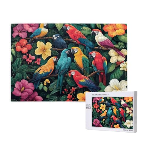 Puzzle Papagei,Puzzle 1000 Teile Tier Holzpuzzle Erwachsene mit Geschenkbox und Poster,Schwieriges,Unterhaltsames,Herausforderndes,Geeignet für Anfänger ab 14 Jahren,Geschenke für Männer/Frauen M-140 von Yeogcohe