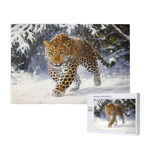 Puzzle Schnee,Puzzle 300 Teile Leopard Holzpuzzle Erwachsene mit Geschenkbox und Poster,Schwieriges,Unterhaltsames,Herausforderndes,Geeignet für Anfänger ab 14 Jahren,Geschenke für Frauen M-1048 von Yeogcohe