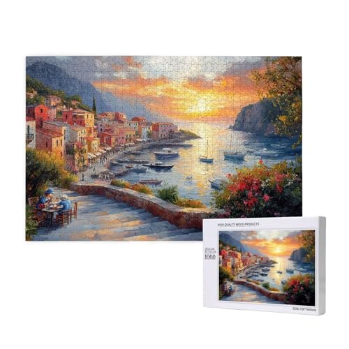 Puzzle Sonnenuntergang,Puzzle 1000 Teile Ozean Holzpuzzle Erwachsene mit Geschenkbox,Schwieriges,Unterhaltsames,Herausforderndes,Geeignet für Anfänger ab 14 Jahren,Geschenke für Männer/Frauen M-820 von Yeogcohe
