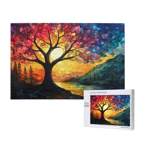 Puzzle Sonnenuntergang,Puzzle 300 Teile Baum des Lebens Holzpuzzle Erwachsene mit Geschenkbox,Schwieriges,Unterhaltsames,Herausforderndes,Geeignet für Anfänger ab 14 Jahren,Geschenke Frauen M-787 von Yeogcohe