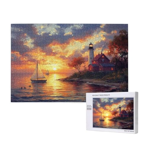 Puzzle Sonnenuntergang,Puzzle 4000 Teile Leuchtturm Holzpuzzle Erwachsene mit Geschenkbox,Schwieriges,Unterhaltsames,Herausforderndes,Geeignet für Anfänger ab 14 Jahren,Geschenke Männer/Frauen M-698 von Yeogcohe