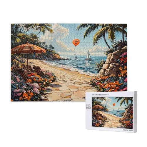 Puzzle Strand,Puzzle 2000 Teile Sommer Holzpuzzle Erwachsene mit Geschenkbox und Poster,Schwieriges,Unterhaltsames,Herausforderndes,Geeignet für Anfänger ab 14 Jahren,Geschenke für Männer/Frauen M-959 von Yeogcohe