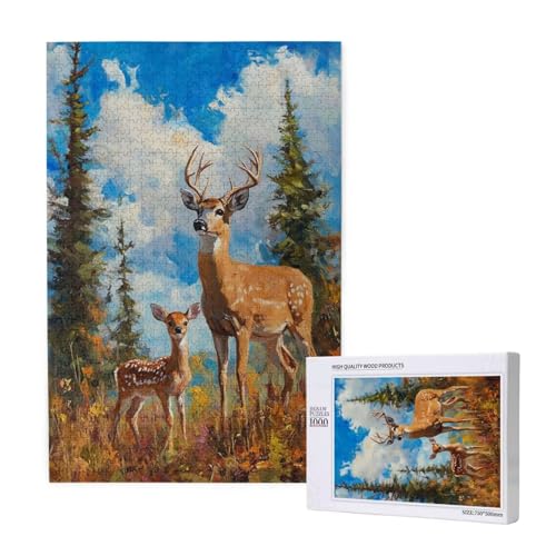 Puzzle Tier,Puzzle 1000 Teile REH Holzpuzzle Erwachsene mit Geschenkbox und Poster,Schwieriges, Unterhaltsames, Herausforderndes, Geeignet für Anfänger ab 14 Jahren,Geschenke für Männer/Frauen M-1583 von Yeogcohe