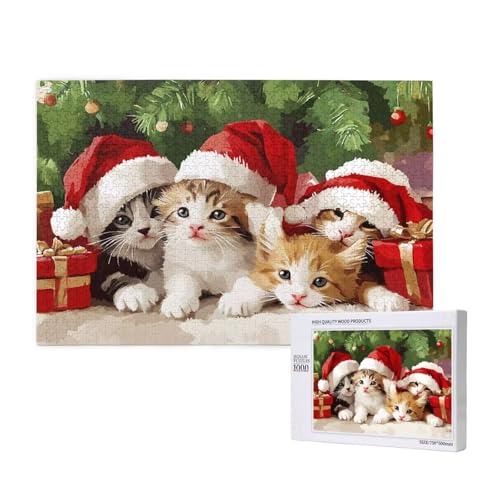 Puzzle Weihnachten,Puzzle 1000 Teile Katze Holzpuzzle Erwachsene mit Geschenkbox,Schwieriges,Unterhaltsames,Herausforderndes,Geeignet für Anfänger ab 14 Jahren,Geschenke für Männer/Frauen M-566 von Yeogcohe