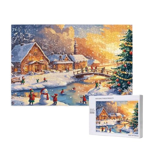Puzzle Weihnachten,Puzzle 1000 Teile Landschaft Holzpuzzle Erwachsene mit Geschenkbox,Schwieriges,Unterhaltsames,Herausforderndes,Geeignet für Anfänger ab 14 Jahren,Geschenke für Männer/Frauen M-474 von Yeogcohe