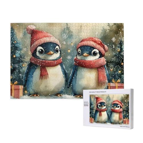 Puzzle Weihnachten,Puzzle 1000 Teile Pinguin Holzpuzzle Erwachsene mit Geschenkbox,Schwieriges,Unterhaltsames,Herausforderndes,Geeignet für Anfänger ab 14 Jahren,Geschenke für Männer/Frauen M-833 von Yeogcohe