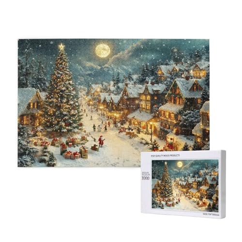 Puzzle Weihnachten,Puzzle 1000 Teile Schneeszene Holzpuzzle Erwachsene mit Geschenkbox,Schwieriges,Unterhaltsames,Herausforderndes,Geeignet für Anfänger ab 14 Jahren,Geschenke für Männer/Frauen M-695 von Yeogcohe
